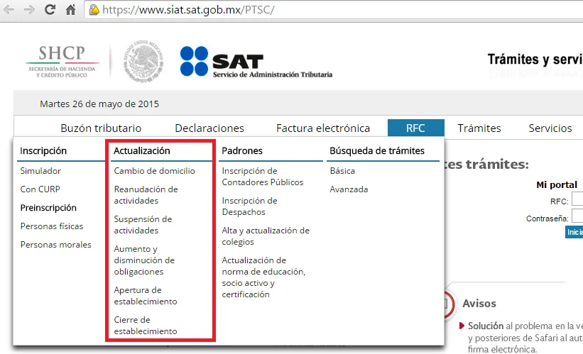 avisos rfc