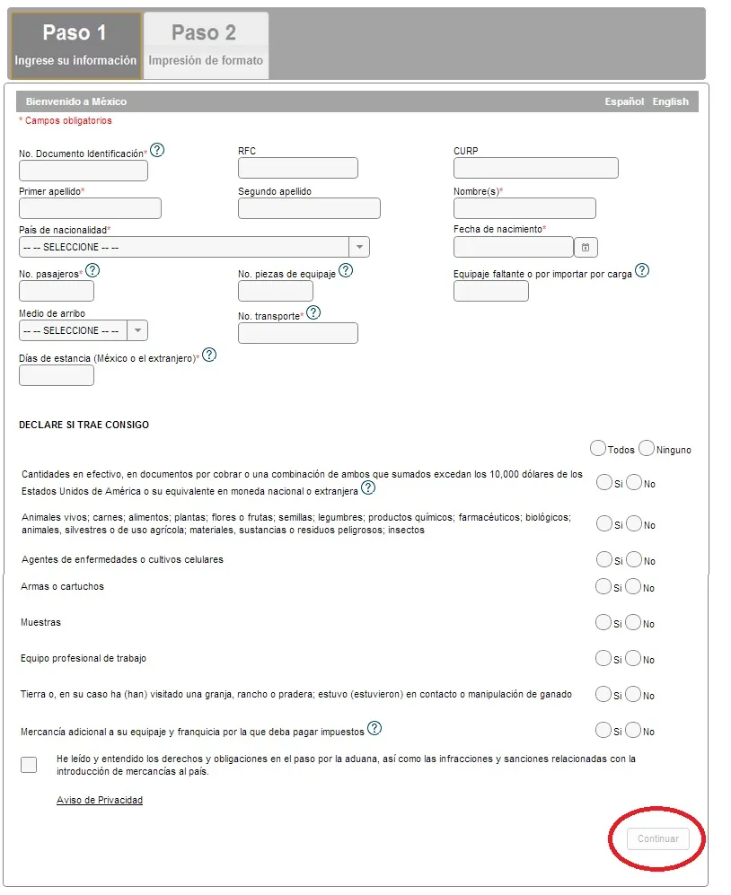 declaración aduanas