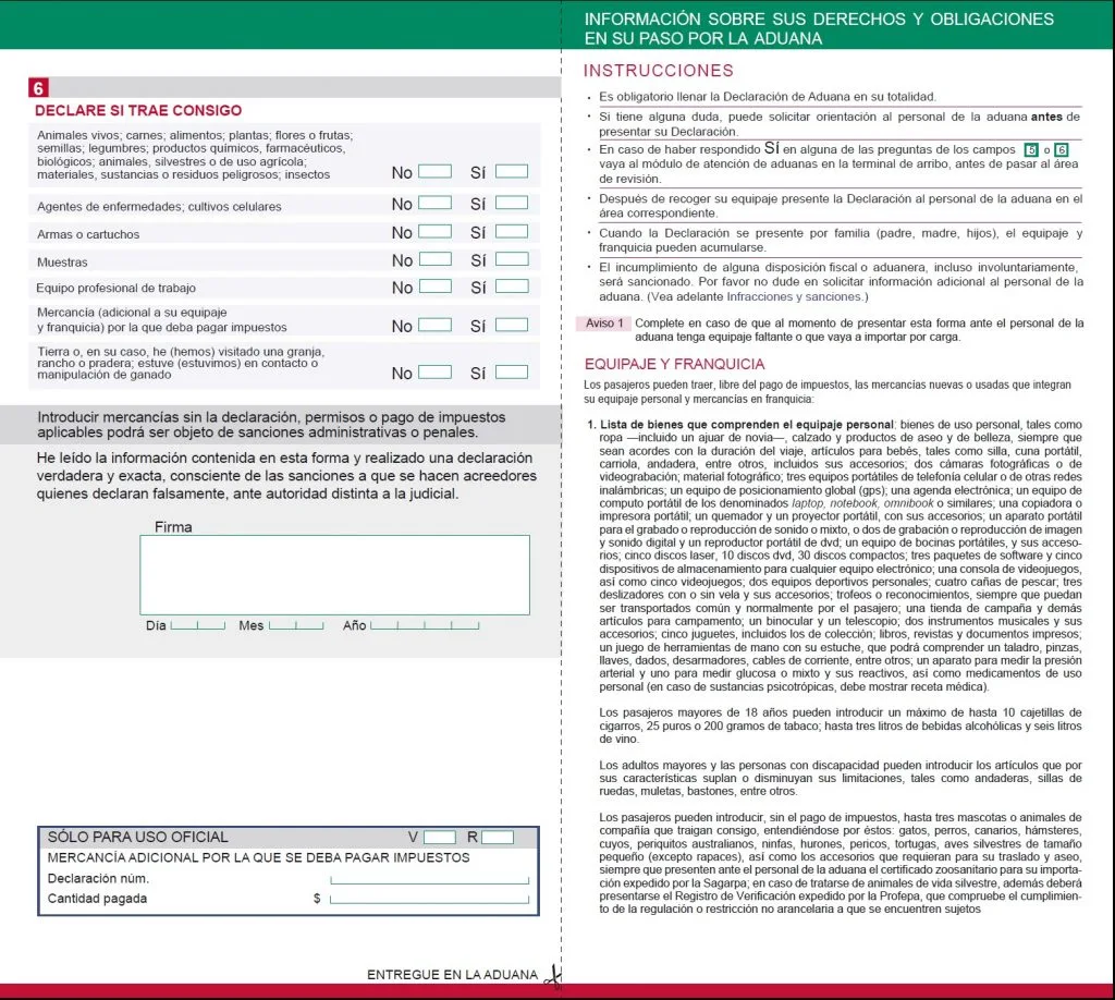 formato declaracion aduanas 2