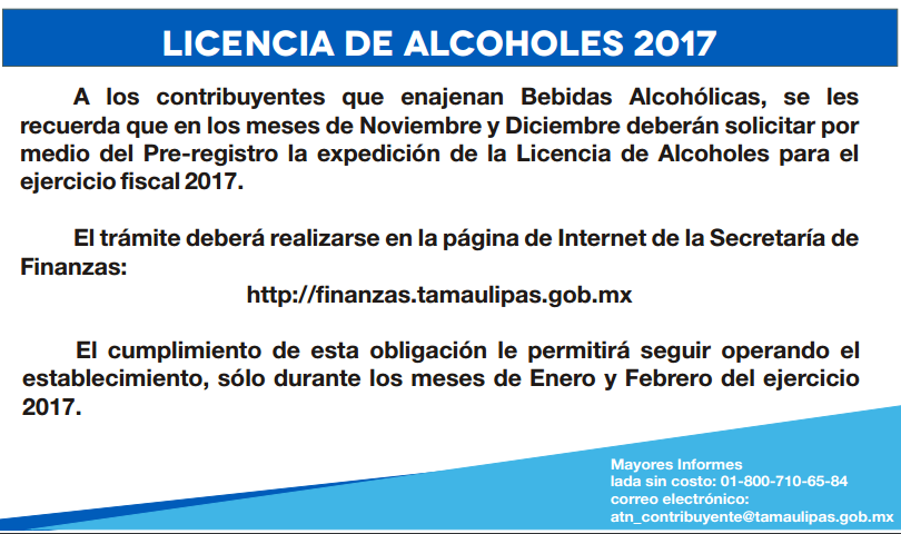 licencia alcoholes 2017 tamaulipas