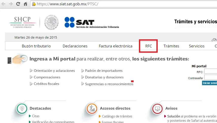 opciones de rfc