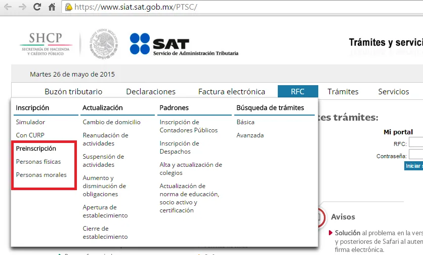 preinscripcion RFC preinscripcion RFC